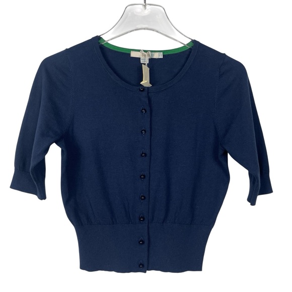 Boden Cardigan Short Sleeves Navy Silk Blend Size 4 NWOT - Picture 8 of 8